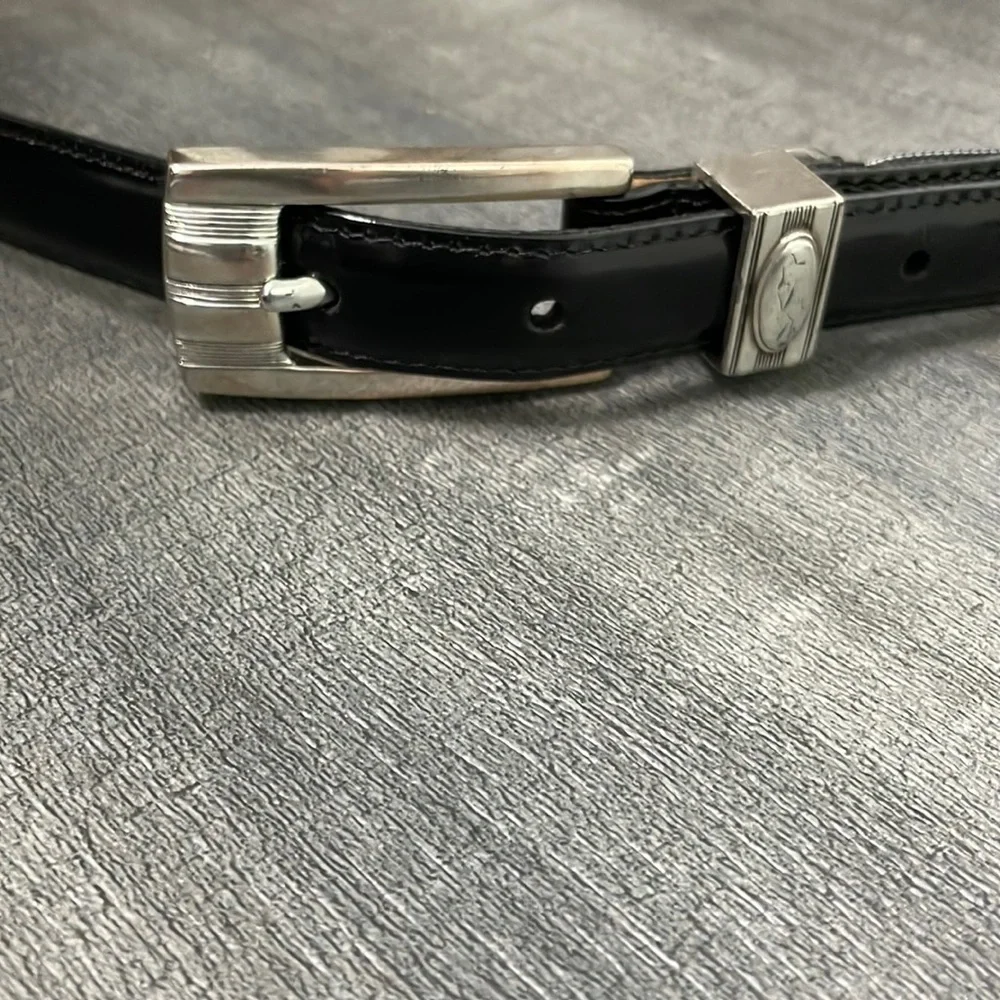 Brighton Black Leather Belt with silver accents size medium